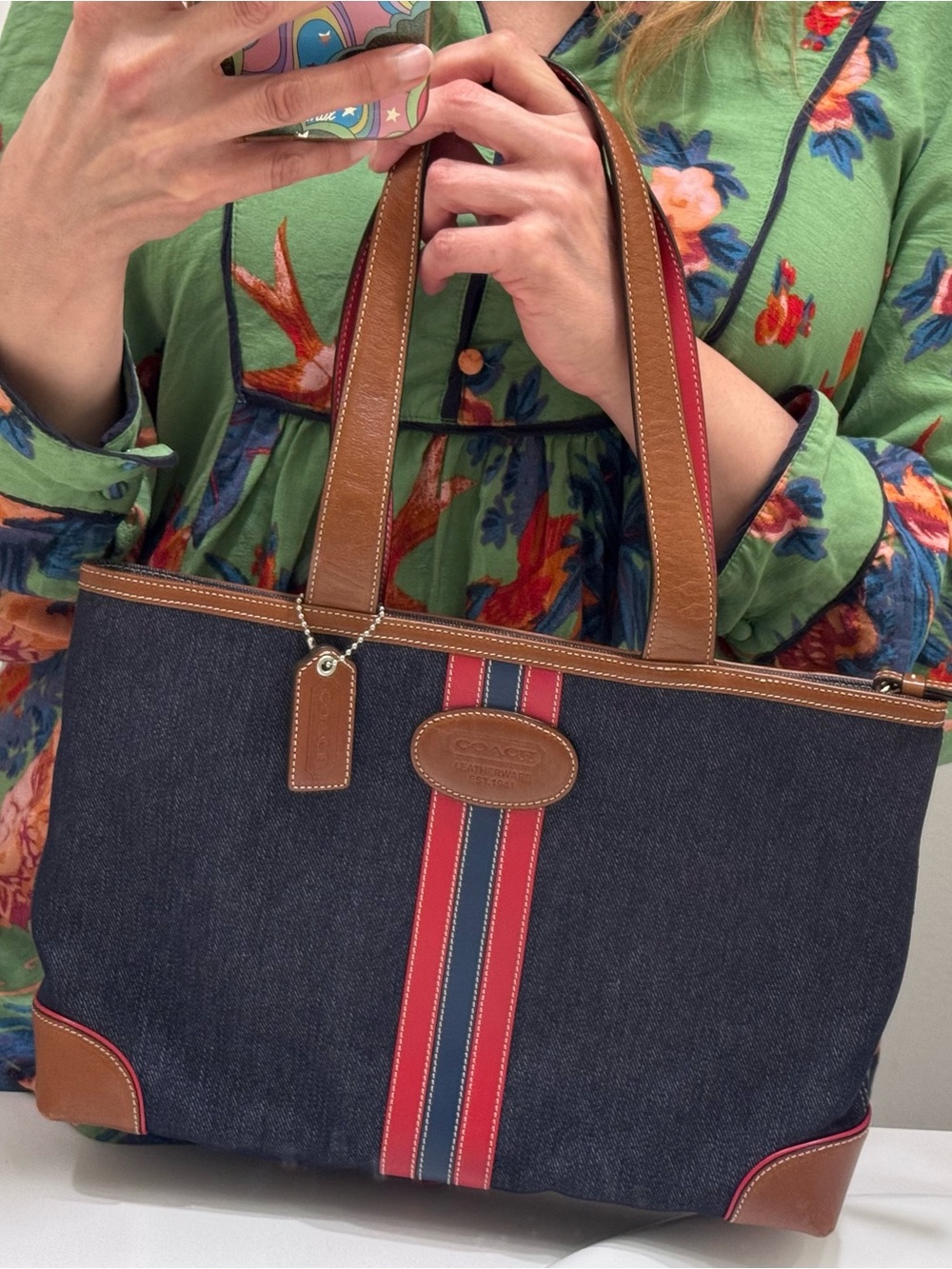 Coach Vintage Denim and leather varsity stripe tote EUC - Picture 13 of 15